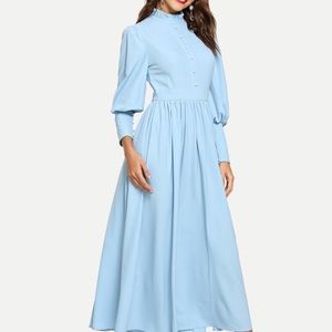 Baby blue high neck maxi long sleeve dress